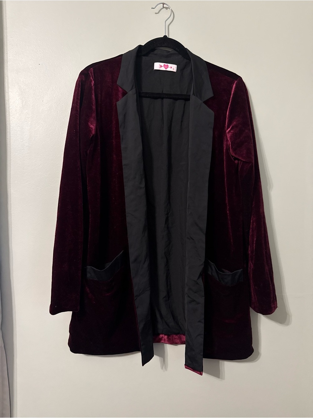 BuddyLove Hugh Burgundy Velvet Satin Lapel Open Front Tuxedo Blazer Size S